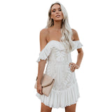 Spring and Summer Lace Sexy Temperament off-Shoulder Lace Lotus Leaf Dress