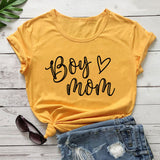 Boy Mama T Shirts Mother's Day Boy Mom Letter Heart Printing round Neck T-shirt