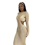 Women Top & Skirt 2 Piece Set Autumn and Winter Vest round-Neck Long-Sleeved Dress Two-Piece Set
