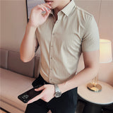Men Shirts Short Sleeve Striped Shirt