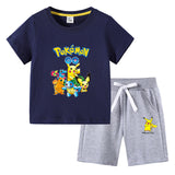 Children Pokemon Pikachu Tshirts & Shorts Cotton Short Sleeve Shorts Two Pieces Neutral