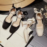 Nude Block Heel Sandals Mary Jane Shoes