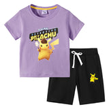 Children Pokemon Pikachu Tshirts & Shorts Cotton Short Sleeve Shorts Two Pieces Neutral