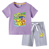 Children Pokemon Pikachu Tshirts & Shorts Cotton Short Sleeve Shorts Two Pieces Neutral