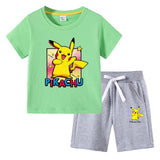 Children Pokemon Pikachu Tshirts & Shorts Cotton Children Short Sleeve Shorts Two Pieces