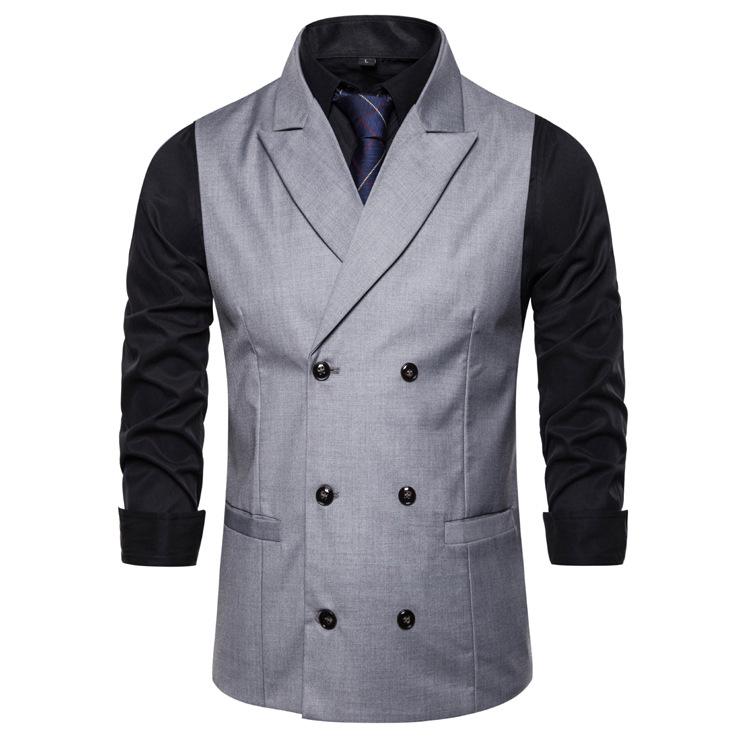 Tuxedo Vests Solid Color Simple Double Breasted Suit Vest Men's Casual Business