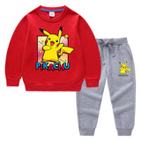 Children Pokemon Pikachu Hoodie & Pant Set Sweatshirt Set Solid Color Cotton Warm