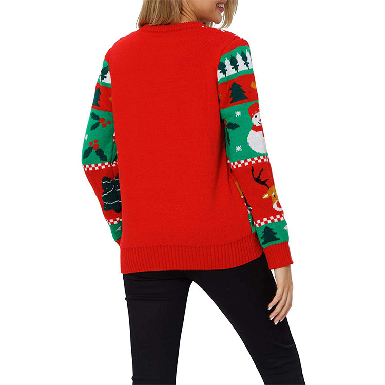 Ugly Christmas Sweater Loose Casual Christmas Tree Snowman Sweater