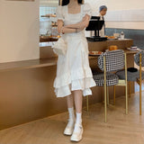 Gothic Lolita Harajuku Style Clothing Drawstring Lace White Mid-Length Dress