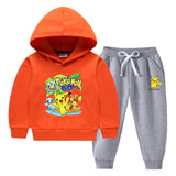 Children Pokemon Pikachu Hoodie & Pant Set Fleece Lined Padded Warm Keeping Winter Clothes Sweatershirt