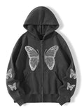 Rrr123 Hoodie Butterfly Print plus Size Loose and Hooded Cardigan Sweatshirt