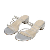 Nude Block Heel Sandals Rhinestone Sandals