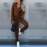 Women Pants Suit Autumn and Winter Solid Color Fashion Loose Two-Piece Suit