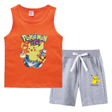 Children Pokemon Pikachu Tshirts & Shorts Vest Middle Pants Sports Casual Thin Two Pieces