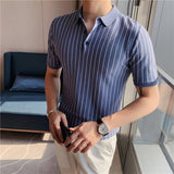 Men Short Sleeve T-Shirt Contrast Color Stripes Lapel Short Sleeve Polo Shirt