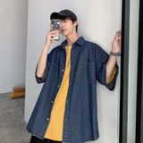 Denim Shirts Loose Cargo Short Sleeve Shirt Casual Overshirt