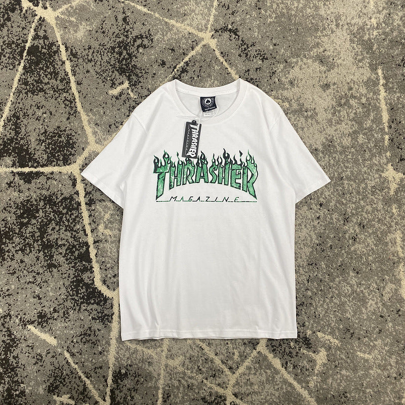 Thrasher T Shirt Summer Classic Flame Print Loose Couple T-shirt