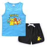 Children Pokemon Pikachu Tshirts & Shorts Casual Sports Vest Sleeveless Undershirt Suit Neutral