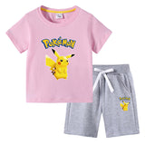Children Pokemon Pikachu Tshirts & Shorts Cotton Short Sleeve Shorts Two Pieces Neutral