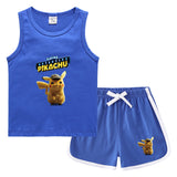 Children Pokemon Pikachu Tshirts & Shorts Casual Sports Sweat-Absorbent Suit Neutral