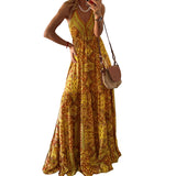 Women Bohemian Dress Sexy Sling Dress Holiday Floral Print Dress