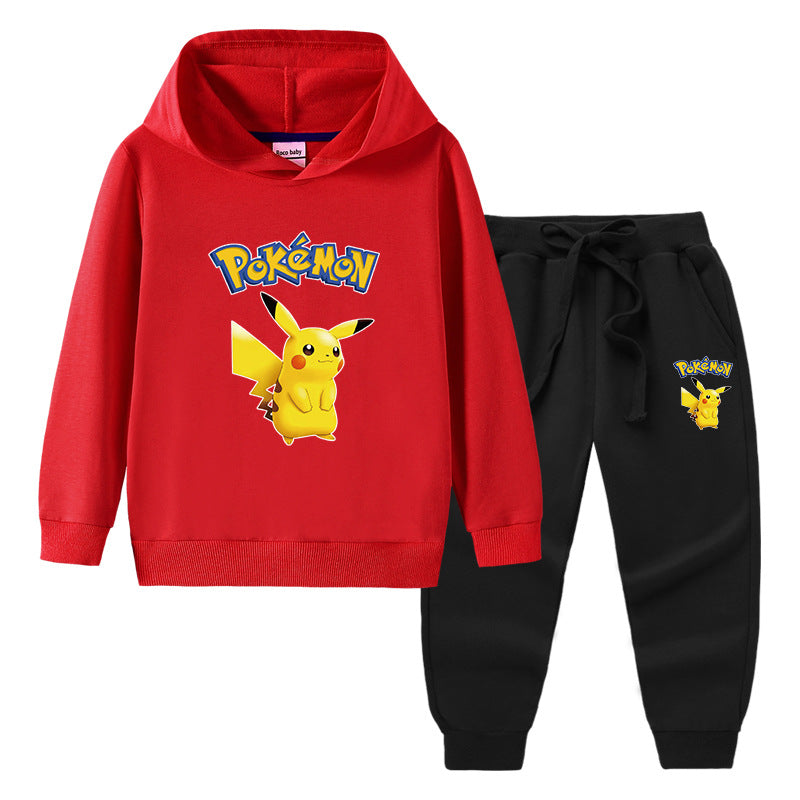 Children Pokemon Pikachu Hoodie & Pant Set Sweater Trousers Two-Piece Baby Cotton Suit