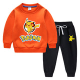 Children Pokemon Pikachu Hoodie & Pant Set Fleece Lined Padded Warm Keeping Winter Clothes Sweatershirt Suit