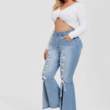 Women Plus Size Jeans Fashion Tie Jeans