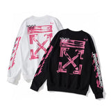 Off White Long Sleeve Round Neck Sweater Arrow Pattern Crew Neck Pullover Sweatshirt Men