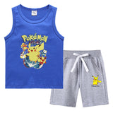 Children Pokemon Pikachu Tshirts & Shorts Vest Middle Pants Sports Casual Thin Two Pieces