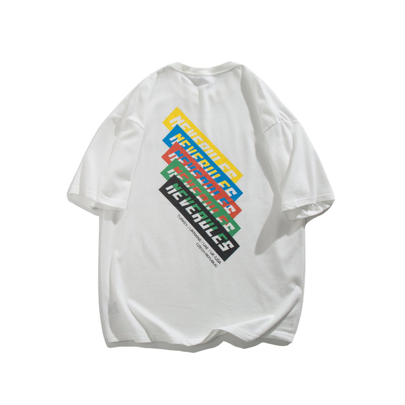 Men T Shirt Summer Casual Tops Men's Clothes Summer Wear Vintage Men's round Neck Short Sleeve Casual Loose Letter Color-Striped Printing