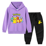 Children Pokemon Pikachu Hoodie & Pant Set Sweater Suit Cotton Trendy