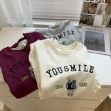 Diana Harvard Sweatshirt Vintage Bears Embroidery Plush Crew Neck Sweatshirt