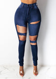 Women Plus Size Jean Slim Fit Fashion Ripped Denim Pencil Trousers