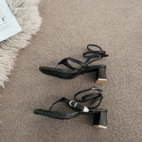 Nude Pumps Block Heel Roman Shoes Sandals