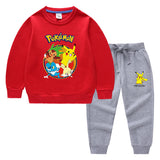 Children Pokemon Pikachu Hoodie & Pant Set Sweater Suit Solid Color Cotton Warm Trend