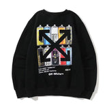 Off White Long Sleeve Round Neck Neck Fleece Sweatshirts Autumn and Winter Pattern round Neck Pullover and Fleece Sweater