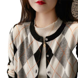 Preppy Aesthetic Outfits Plaid Vintage Knitted Cardigan Sweater Women's Fashion Small Coat Women