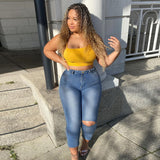 Women Plus Size Jeans Slim Ripped Denim Skinny Pants