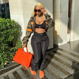 Nina Parker Camo Jacket Fashion Color Contrast Short Camouflage Jacket