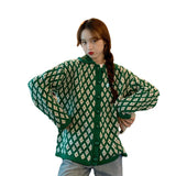 Preppy Aesthetic Outfits Knitwear Cardigan Sweater Coat Women's Autumn Diamond Quilted Top