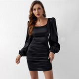 Dakota Johnson Red Mini Dress Sexy Backless Square Collar Long Sleeve