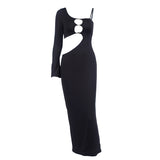 Bella Hadid Dress Sexy Long Sleeve Hollow Cross-Shoulder Bag Hip Dress