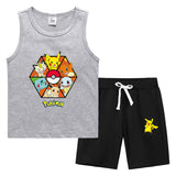 Children Pokemon Pikachu Tshirts & Shorts Summer Vest Middle Pants Sports Casual Thin Two Pieces