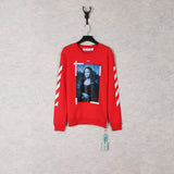 Off White Long Sleeve Round Neck Sweater Autumn And Winter Mona Lisa Pattern Crew Neck Pullover Sweatshirt