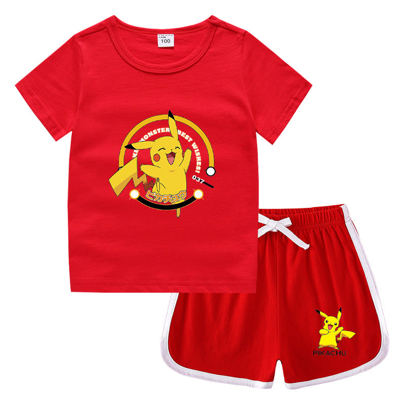 Children Pokemon Pikachu Tshirts & Shorts Casual Sports Sweat-Absorbent Suit Neutral