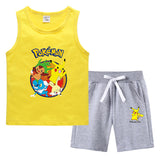 Children Pokemon Pikachu Tshirts & Shorts Summer Vest Middle Pants Sports Casual Thin Sleeveless Two Pieces