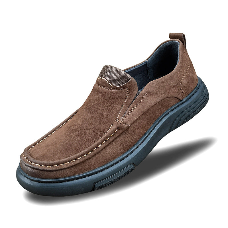 Loafers for Men Cleef Men's Shoes Casual Leather Shoes Men's Middle-Aged Matte Cowhide Slip-on Big Head Leather Shoes
