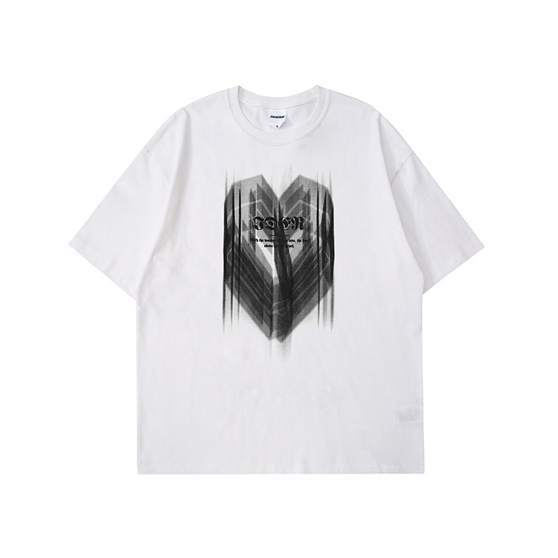 Man Summer T Shirt Heart Printing Crew Neck