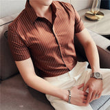 Men Shirts Short Sleeve Striped Shirt